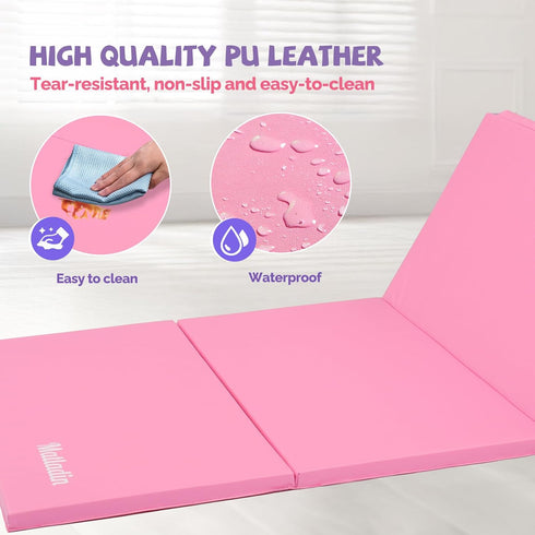 Matladin 6'x3'x1"/8'x3'x1" Folding Gymnastics Mat for Kids, PU Leather Gym Exercise Mats for Tumbling, Cheer, Yoga