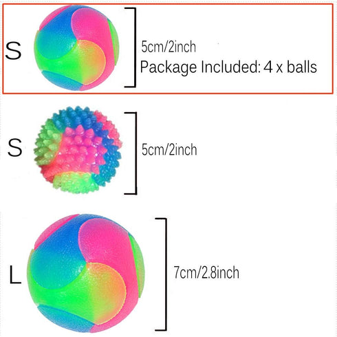 FineInno 4 pcs Light Up Dog Balls - Flashing Elastic Glow in The Dark Interactive Pet Toys for Puppies, Cats, and Dogs