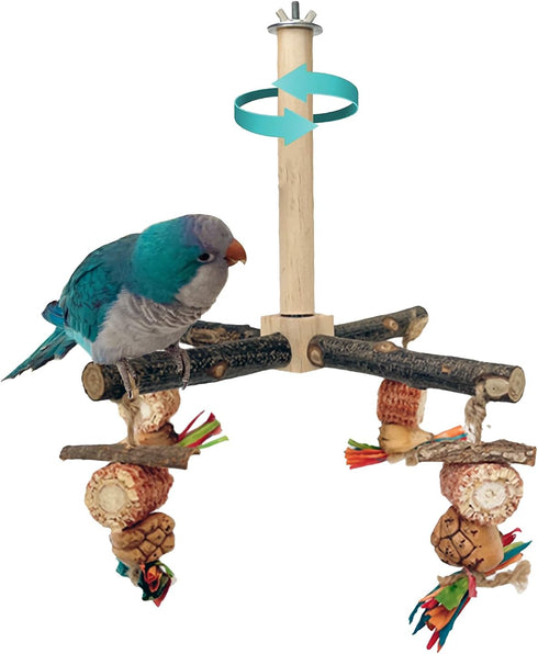 ROOJUNE Bird Perch 360 Rotating Perch with Natural Chew Toys - Spinning Bird