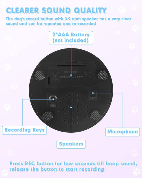 Dog Buttons for Communication, 4 Dog Talking Button Set, 30s Voice Recordable Pet Training Buzzer with Waterproof Mat