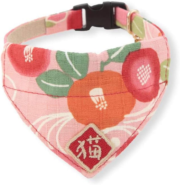 Kimono Cat Bandana Collar (Pink) with Bell, Safety Breakaway Soft Lightweight for Cats, Japanese Stylish Pattern