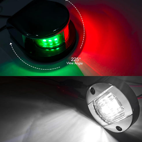 (1Pcs 2Pcs PSEQT Boat Navigation Lights LED Waterproof Marine Bow Stern Side Interior Deck Transom Lights w/Chrome