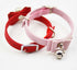 AKOAK Pet Dog Bowknot Lead Adjustable PU Leather Cat Kitten Collars with Bell Necklace Pup Dog Collars Bow Tie(Pink)