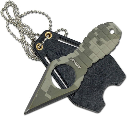 MTech USA Fixed Blade Neck Knife, Green Camo Coated Blade and Handle, Full Tang, Nylon Fiber Sheath with Pocket Clip