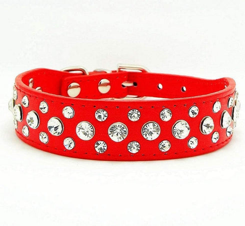 Rhinestone Dog Collar, Bling PU Leather Crystal Diamond Pet Collar for Dog Cat Puppy, Black S M L XL (S, Red)