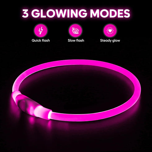 HIGO LED Dog Collar, USB Rechargeable Light Up Dog Necklace, Waterproof Glow in The Dark for Night Walking