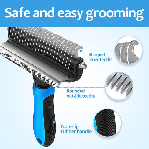2 in 1 Undercoat Rake for Dogs, Dog Deshedding Brush for Large Dogs, Dematting Comb for Long Hair Cats
