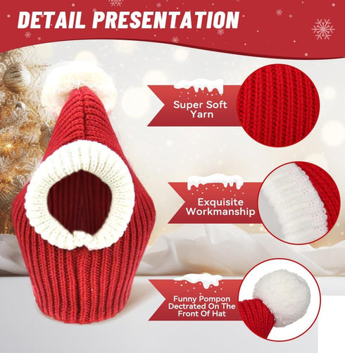 Lifeunion Funny Christmas Dog Hat Costume - Red Knit Snood Beanie with Pompon, Warm Winter Headwear (X-Small)