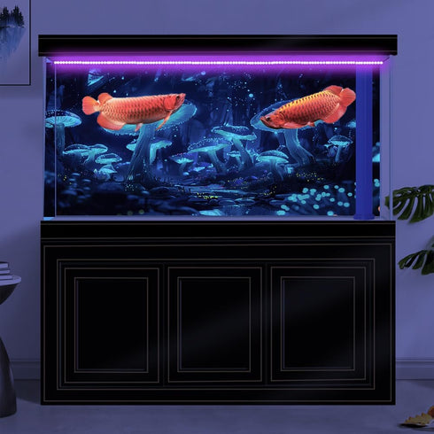 48X20IN Blacklight Cyan Mushroom Aquarium Background, UV Reactive Starry Sky Moonlight Terrarium Background with 10 EVA