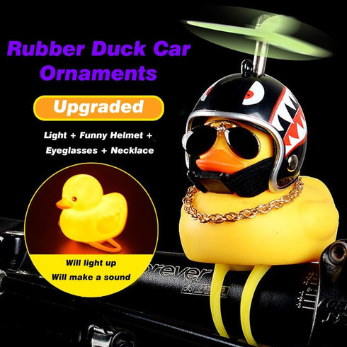 wonuu Rubber Duck Toy Car - Yellow Duck Dashboard Decorations, Squeeze Duck Bicycle Horns with Propeller Helmet