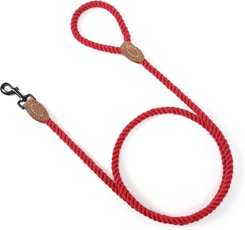 Mile High Life Dog Leash | 6 Feet Braided Cotton Rope with Leather Tailor Tip | Heavy Duty Metal Clasp | Wedding Leash