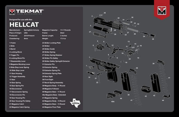 Tekmat Springfield Hellcat Mat 17", Durable Washable Gun Cleaning Mat, Black