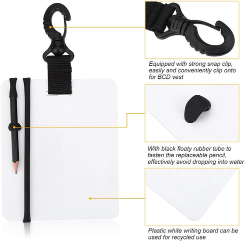 Tbest Diving Slate, Underwater Writing Slate Board with Swivel Clip and Pencil