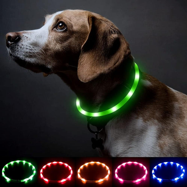 BSEEN Light Up Dog Collars, Silicone LED Dog Collar, Cuttable Lighted Puppy Collar for Small Medium Large Dogs