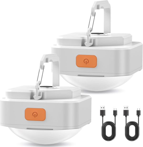 FLY2SKY 2 Pcs White Portable Camping Light, Rechargeable LED Tent Lights, Survival Gear for Hiking, Fishing