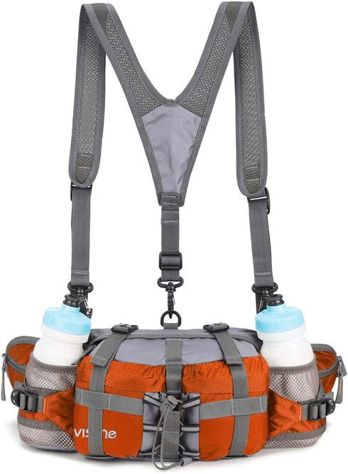 Outdoor Fanny Pack for Hiking, Camping, Biking - Waterproof Waist Pack with 2 Water Bottle Holders