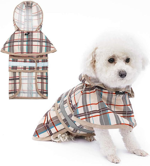 KOOLTAIL Dog Raincoat Hooded Slicker Poncho, Waterproof Doggie Rain Jacket for Small Medium Dogs, Beige.