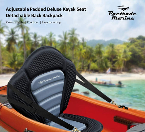 Pactrade Marine Adjustable Straps Black Gray Padded Deluxe Kayak Seat with Detachable Storage Backpack Bag for Canoeing