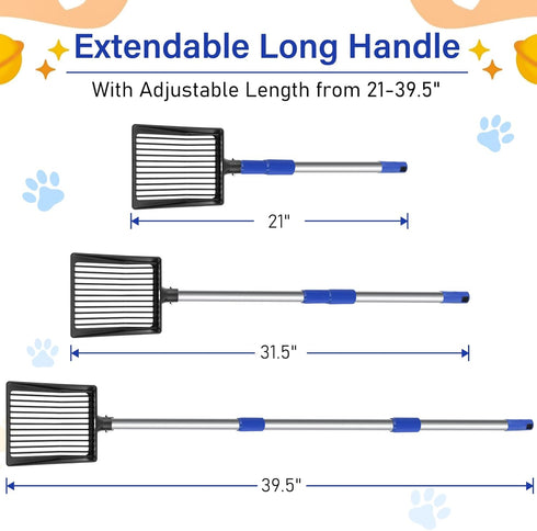 JAMIEWIN Extendable Cat Litter Scoop, Long Handle Litter Sifting Shovel, Detachable Non-Stick Heavy Duty Metal Pet Poop