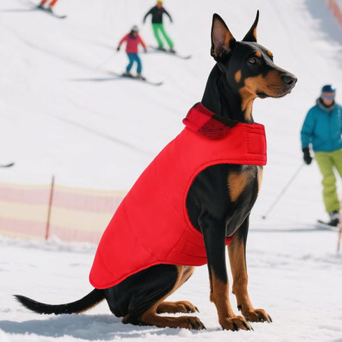 ASENKU Dog Winter Coat - Fleece Doggie Jacket Plaid Reversible Vest, Waterproof Windproof Cold Weather Clothes for
