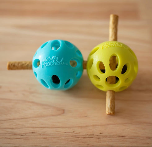 Messy Mutts Totally Pooched Huff'n Puff Ball, 2.5” TPR Puzzle Ball for Dogs, Durable Interactive Toy
