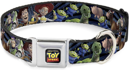 Dog Collar Seatbelt Buckle with Toy Story Characters, Denim Rays, 18 to 32 Inches, 1.5 Inch Wide