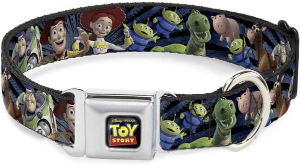 Dog Collar Seatbelt Buckle with Toy Story Characters, Denim Rays, 18 to 32 Inches, 1.5 Inch Wide