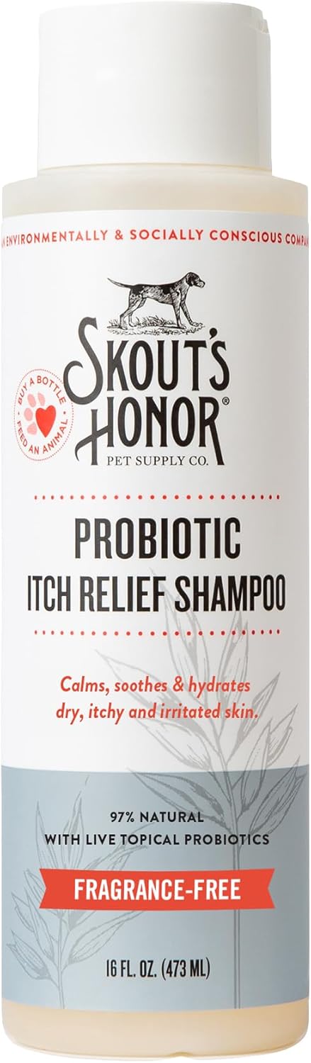 SKOUT'S HONOR Probiotic Itch Relief Shampoo for Pets - Non-Medicated, Fragrance-Free, Paraben