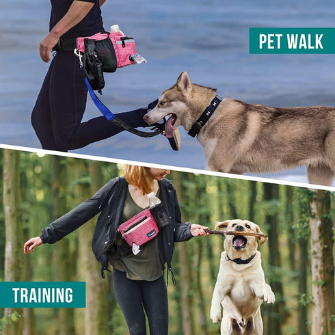 PetAmi Dog Fanny Pack, Treat Pouch for Walking and Training, Water Bottle Holder, Pink