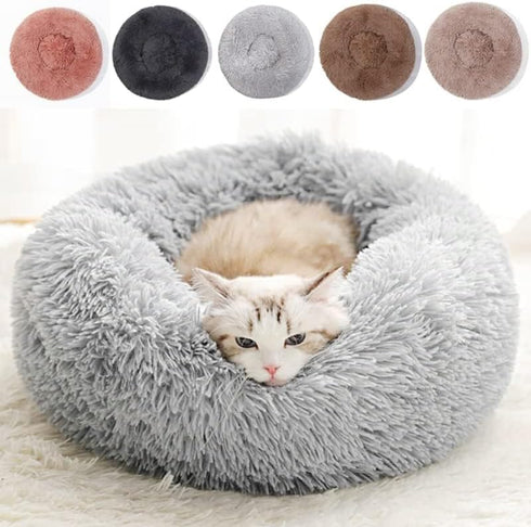 Cat Beds for Indoor Cats, Washable 20/24 inches, Anti Anxiety Round Fluffy Plush Faux Fur Cat Bed for Small Dogs
