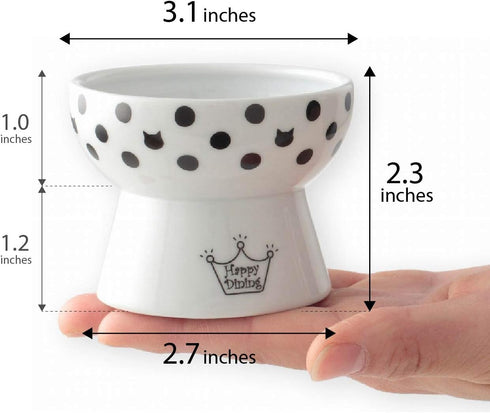 Necoichi Raised Stress Free Cat Food Bowl, Elevated, Dishwasher and Microwave Safe, Cat Dots, Mini