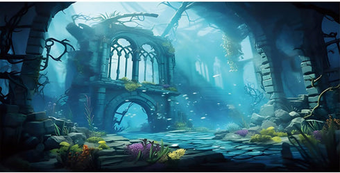 AWERT 30x18 inches Polyester Undersea Aquarium Background - Ruins and Aquatic Plants Decor