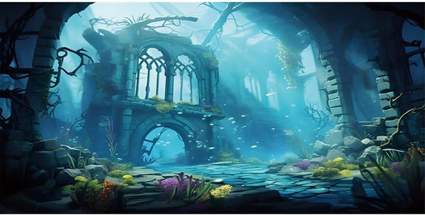 AWERT 30x18 inches Polyester Undersea Aquarium Background - Ruins and Aquatic Plants Decor