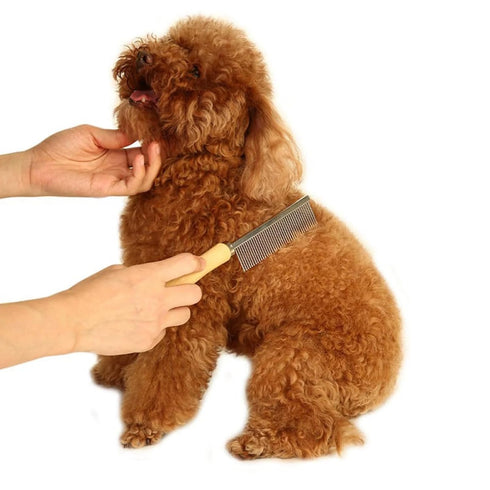 Silver Dog and Cat Combs for Grooming Long Haired Pets, Stainless Steel Pin Teeth Wooden Handle