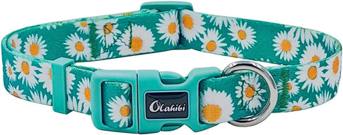 Dog Collar and Leash Set, Cute Daisy Pattern, Polyester Material, 5ft Leash, for Puppy Dogs.(Extra Small,Green Daisy)