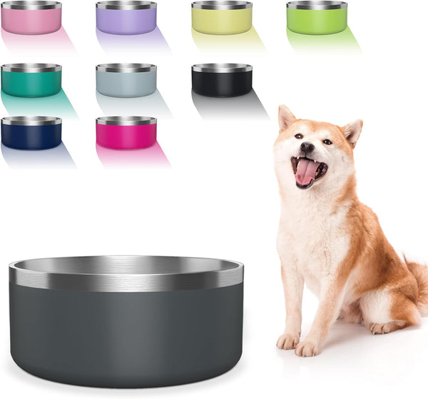 Stainless Steel Dog Bowls for Small Dogs, 40 Ounces/5 Cup Double Wall Weighted Dog Dish with Non Slip Silicone Base