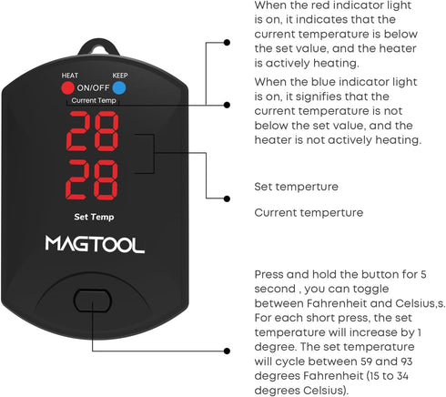 MagTool Submersible Aquarium Heater 100-1200W, Fish Tank Heater with Digital Controller, Over-Temperature Protection