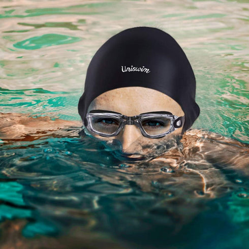 Swimming Goggles and Cap Set, Silicone Swim Hat Pack for Adults with Anti-Fog Glasses