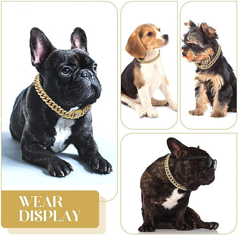 Chain Dog Collar with Diamond, 13mm Wide Metal Puppy Cuban Necklace, Cute Fashion Jewelry for Small Medium Large Pets