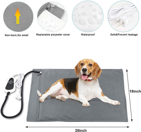 RIOGOO Upgraded Electric Pet Heating Pad - Indoor Waterproof, Auto Power Off, X-Large 28"x 18", Grey