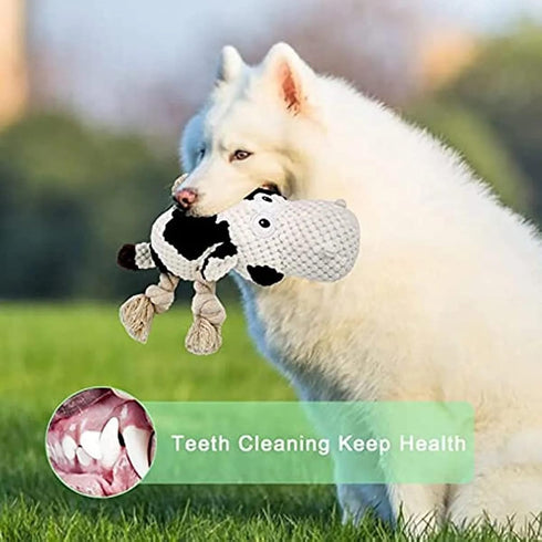 Squeaky Dog Plush Toy - Cute Stuffed Animals Chew Toy for Small, Medium, Large Dogs - Durable Cow Dog Toy