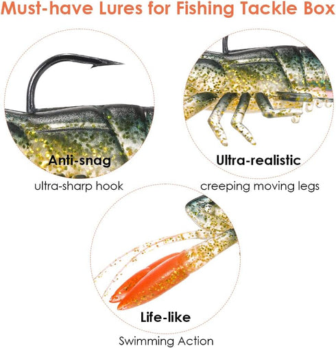 Lixada Soft Fishing Lure Crawfish Bait, Shrimp Lobster Claw Artificial Lure Swimbait, 8cm/14g