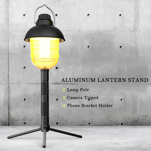 MOPFOL (17cm/6.7in Aluminum Tripod Light Stand Foldable & Adjustable Lantern Pole with Phone Holder for Camping, Hiking