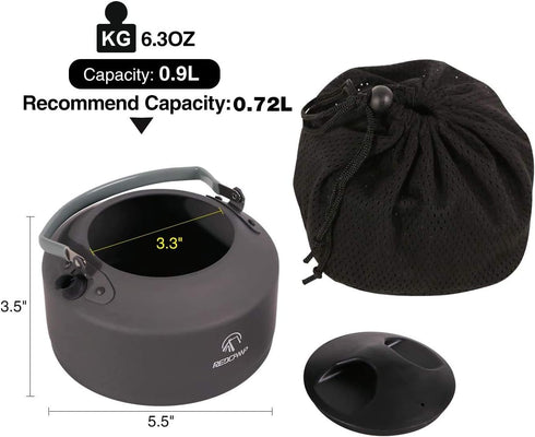 REDCAMP 0.9L Small Outdoor Camping Kettle - Aluminum Water Pot with Carrying Bag for Tea