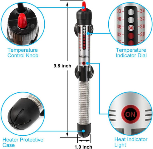 Aquarium Heater, 100 Watt Submersible Fish Tank Heater with 1 Year Warranty
