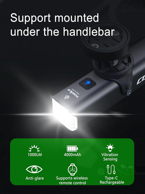 TOWILD Bike Lights for Night Riding, Waterproof Bike Front Light, Rechargeable Battery, Compatible with Garmin/GoPro