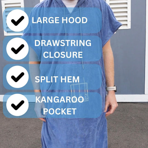 Swimmers Quick Dry Blue Surf Poncho Changing Robe with Hood - Microfiber Towel