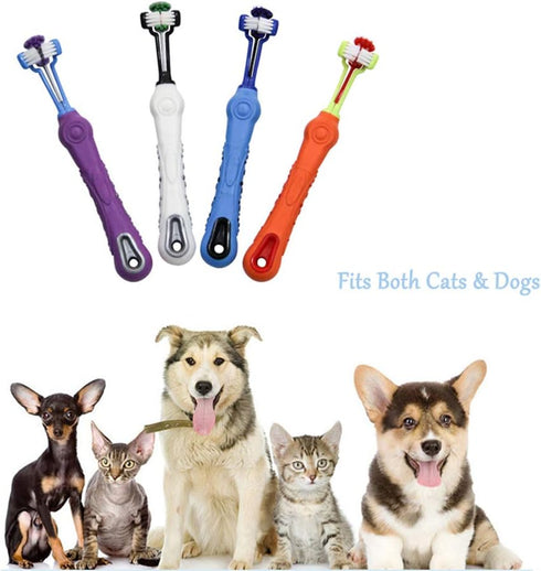 Orgrimmar 3-Sided Pet Toothbrush - Dog Toothbrush for Cleaning Mouth and Removing Bad Breath Tartar (4 Count)