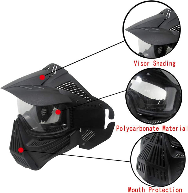Tactical Mask for Airsoft, Full Face Gear with Goggles, Impact Resistant for BB Hunting, CS Game, Motocross Skiing