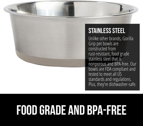 Gorilla Grip Stainless Steel Dog Bowl Set of 2, 8 Cups (64 fl oz), Beige - Heavy Duty with Rubber Base, BPA Free